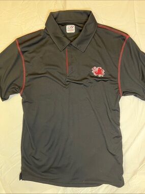 Men's Black Polo with Red Contrast Stitching and Embroidered Crest